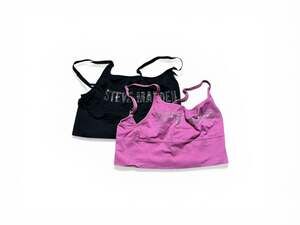 Steve Madden Rhinestone Logo Bralette Set (Black & Pink)